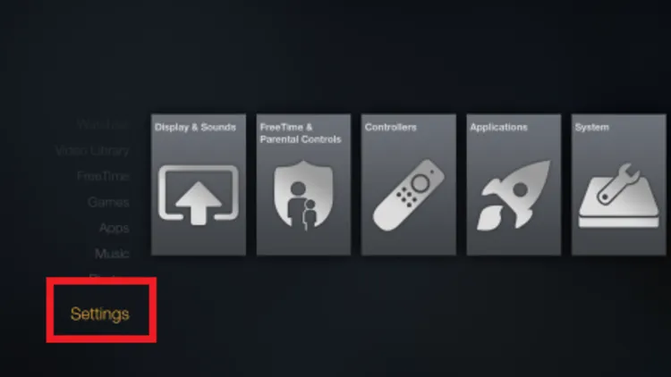 Settings option on FireStick 2014-2016 interface