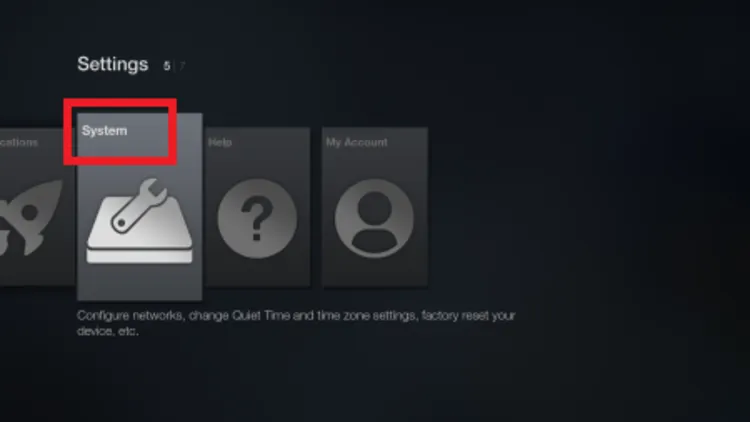 Systems option on FireStick 2014-2016 interface