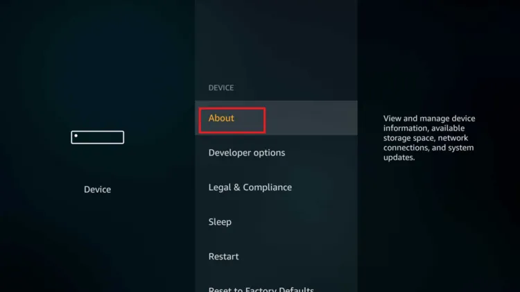 About option on FireStick 2016-2020 interface
